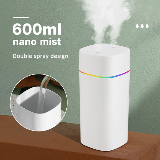 600ml Air Humidifier Nano Mist Maker Water Spray Aromatherapy Essential Oil Diffuser Mute Atomizer Colorful Light For Home Car