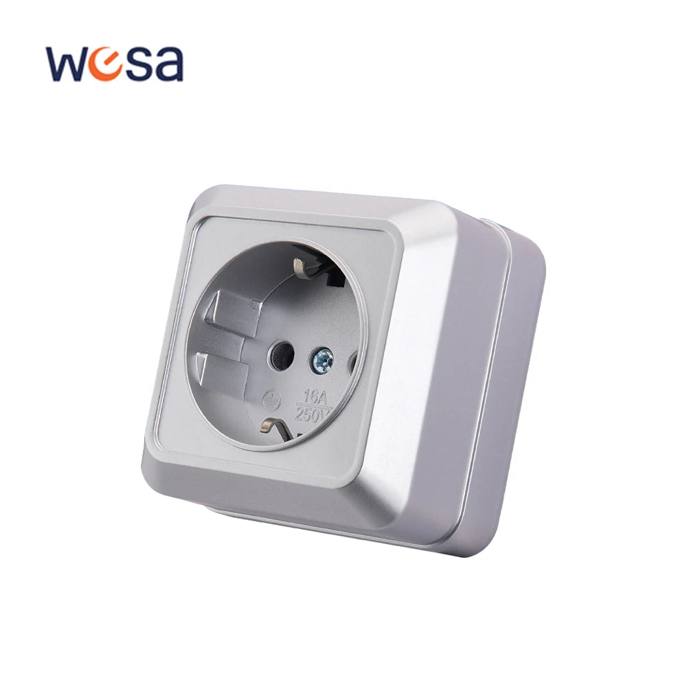 Silvery Wall Surface Button, Light Switch, EU Spray Paint Plastic Outdoor 1 Gang 1 Way, Wall Exterior Rocker On/Off  Switch, WESA
