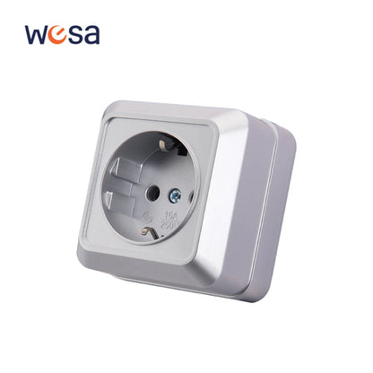 Silvery Wall Surface Button, Light Switch, EU Spray Paint Plastic Outdoor 1 Gang 1 Way, Wall Exterior Rocker On/Off  Switch, WESA