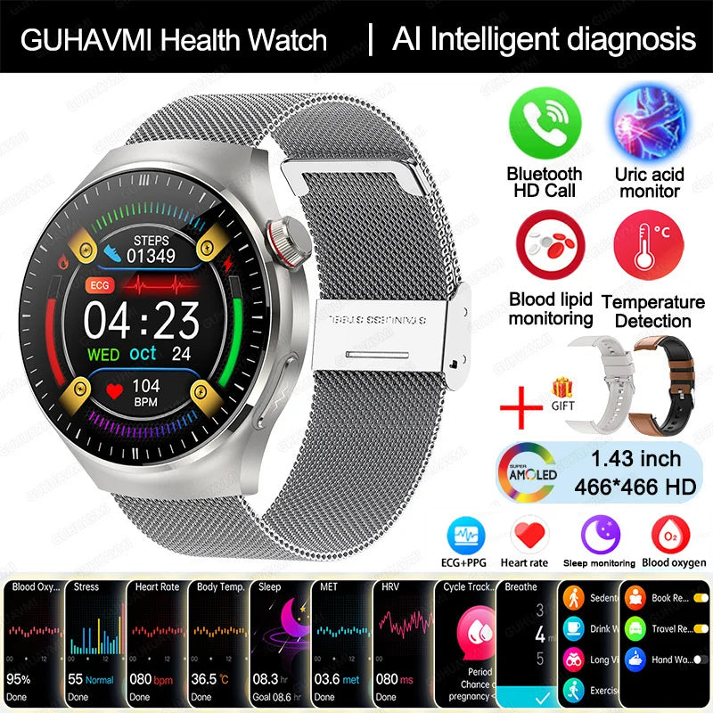 New Nursing Grade Smart Watch, Blood oxygen Blood Lipid Uric Acid ECG+PPG Body Temperature Bluetooth Call Health Smartwatch, Apple Health