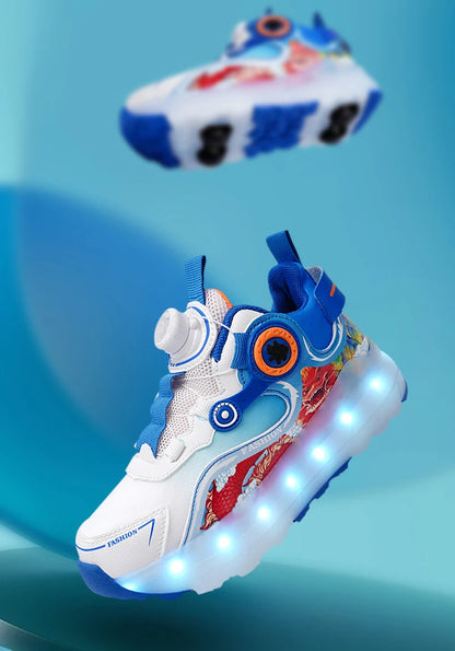 Children Four Wheels Luminous Glowing Sneakers Black Pink Led Light Roller Skate Shoes Kids Led Shoes Boys Girls USB Charging