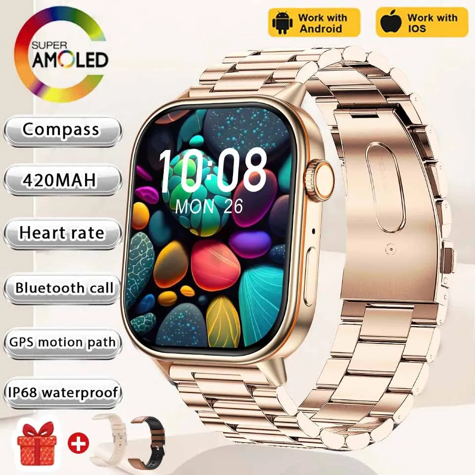 NEW Fashion Built-in 6 Stars GPS Position Smart Watch, Women 2.01'' AMOLED HD Screen IP68 Waterproof Sport  Bracelets For Ladies