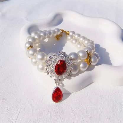 1 collar de perlas de doble capa de lujo para mascotas con colgante de diamante, disfraz de boda, perro, gato, accesorios de joyería de cristal, suministros para mascotas