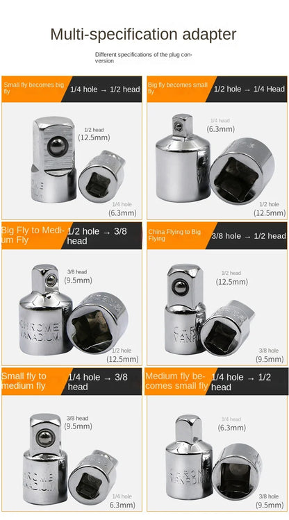 Socket Adapter Ratchet Wrench Adapter 1/2 Large Flywheel 3/8 Medium Flywheel 1/4 Small Flywheel CR-V Chrome Vanadium Steel Set
