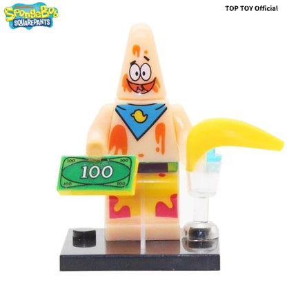 SpongeBob SquarePants Big Star Krabby Patty Burger King Anime People Cartoon Anime Small Particle People Assembly Toy Model Gift