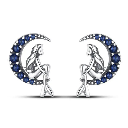925 Sterling Silver Moon Universe Starry Sky Series Charm Earrings Women Blue Shiny Zircon Daily Wear Jewelry