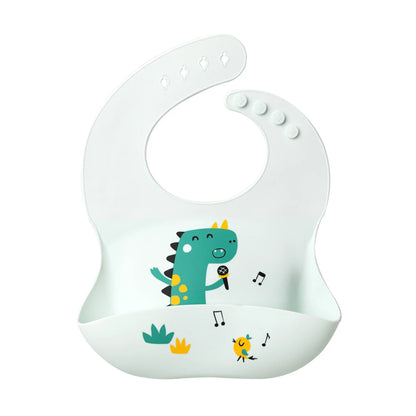 Baberos impermeables para niños, alimentación de bebés, cosas para comer, silicona suave, estampado de dibujos animados de animales, baberos ajustables para probar y alimentar al bebé