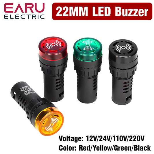 1Pc, 12V 24V 110V 220V, Flash Signal Light Red LED, Active Buzzer Beep Alarm Indicator Green Red