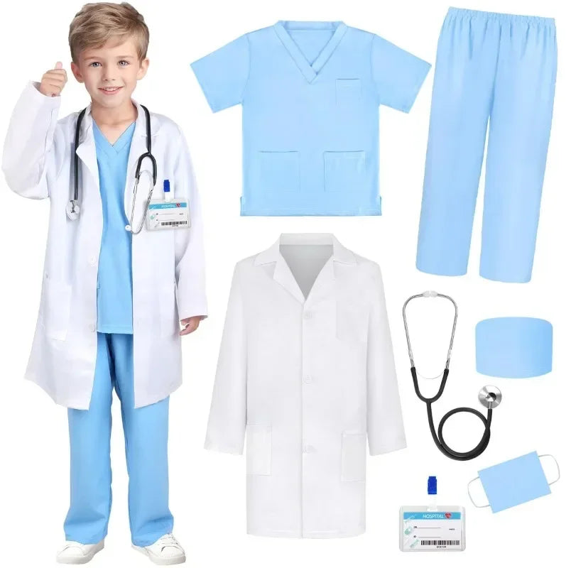 Children's, Men's, and Women's Retro Dance Clothes, Children's White Lab Coat, and Small Doctor's Surgical Clothes. Cosplay Costumes