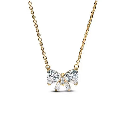 New 925 Silver bow Heart-shaped Ring Necklace Suitable for Valentine's Day,Holiday Gifts for Women DIY High-end ,Fashion Jewelry