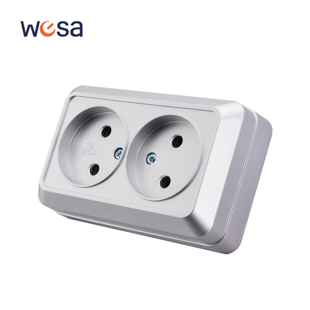 Silvery Wall Surface Button, Light Switch, EU Spray Paint Plastic Outdoor 1 Gang 1 Way, Wall Exterior Rocker On/Off  Switch, WESA