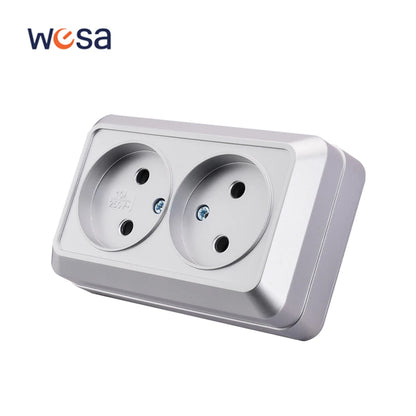 Silvery Wall Surface Button, Light Switch, EU Spray Paint Plastic Outdoor 1 Gang 1 Way, Wall Exterior Rocker On/Off  Switch, WESA