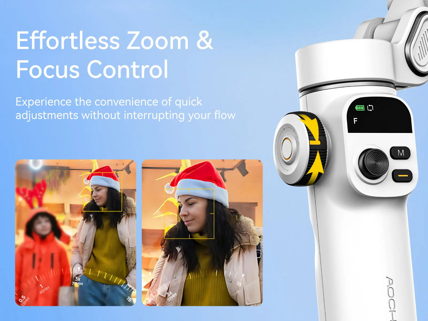 AOCHUAN Smart X2 Handheld Gimbal 3-Axis Stabilizer Built-in 20cm Extension Rod LED Display Phone Holder for iPhone Smartphone