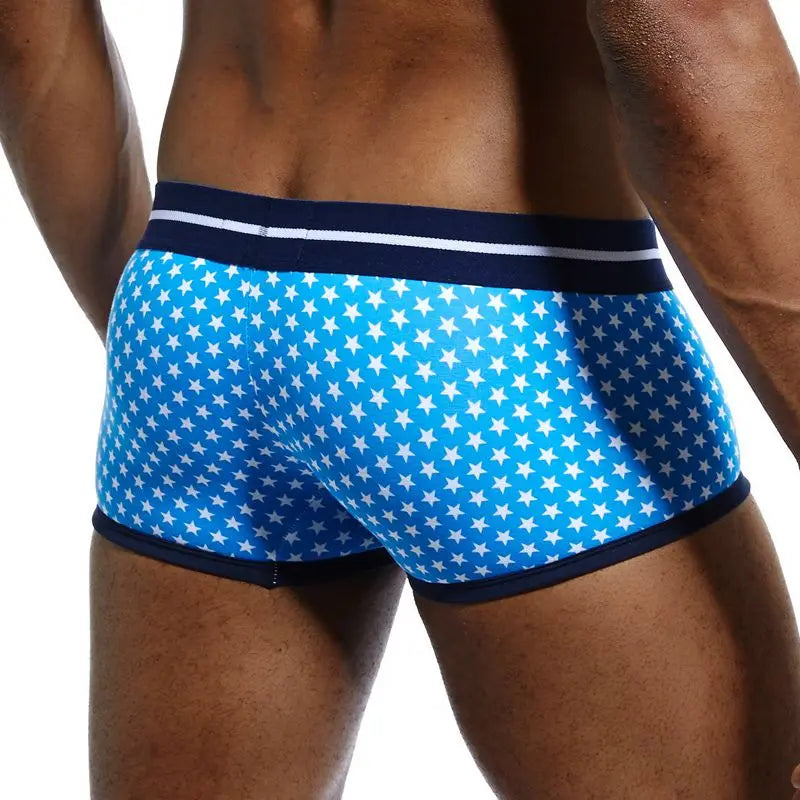 Male Panties, Breathable Boxers, Cotton Men Underwear, U convex pouch Sexy Underpants, Printed leaves Homewear Shorts, JOCKMAIL