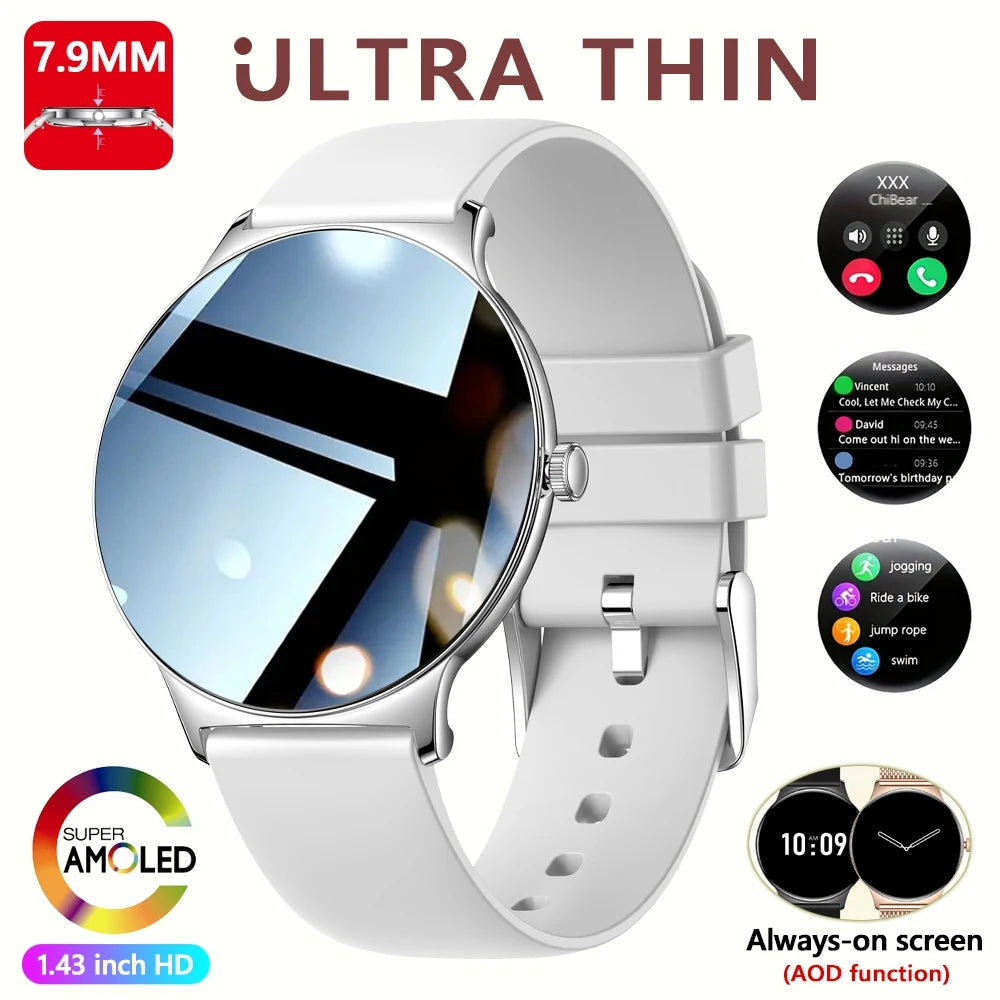 Ultra-Thin Fashion Women's Smart Watch 1.43 inch AMOLED HD Screen Sports Bracelet Clock Always Show Time Bluetooth Call Smartwatch