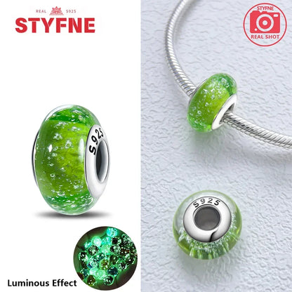 Charm Sterling Silver 925 Colorful Luminous Beads Murano Glass Series Fit Original Bracelet for Women Jewelry DIY Fine Gift