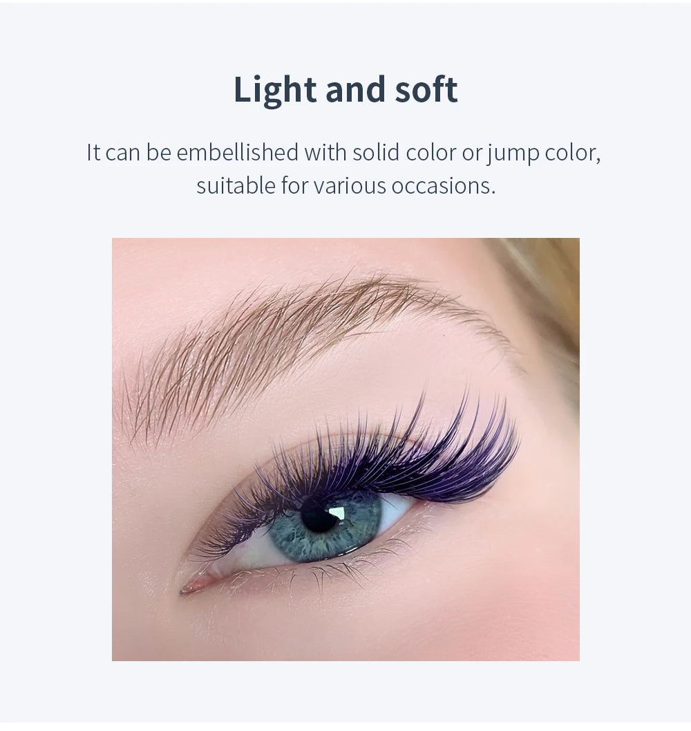GLAMLASH Colored Lashes Lake Blue/Lavender/Cinnamon/Dark Green/Matcha Grey Individual Natural False Colorful Eyelash Extension