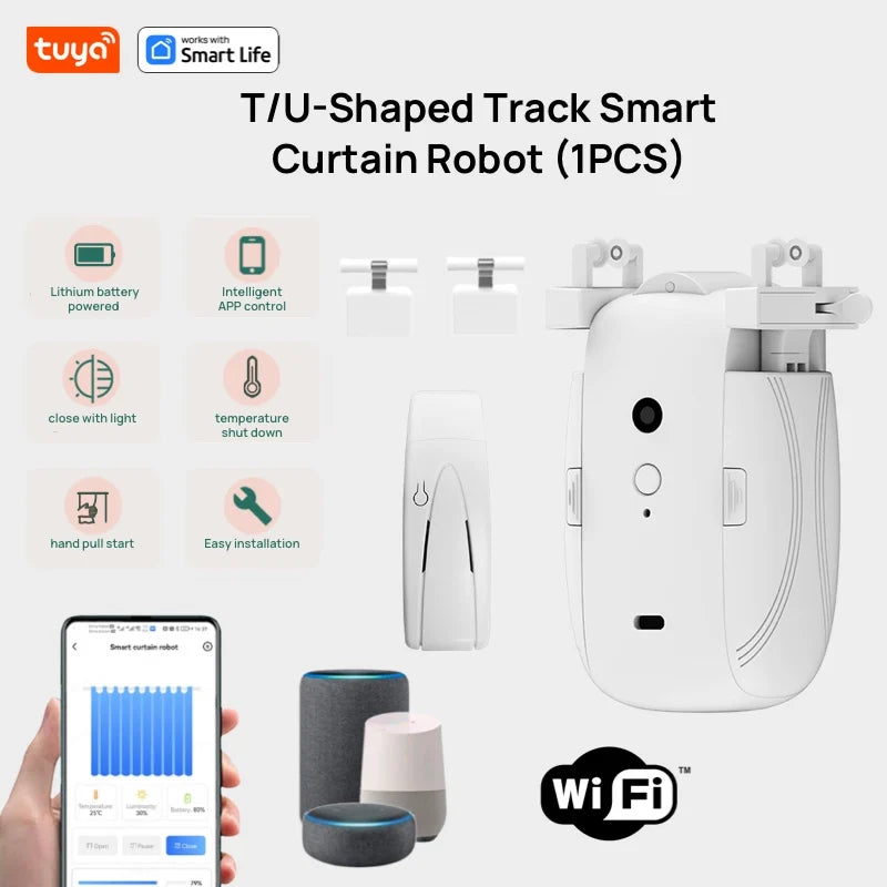Tuya Smart WiFi Curtain Robot (with gateway),APP Remote Control,Voice Control,Included accessories for T/U curtain tracks
