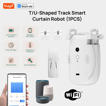 Tuya Smart WiFi Curtain Robot (with gateway),APP Remote Control,Voice Control,Included accessories for T/U curtain tracks