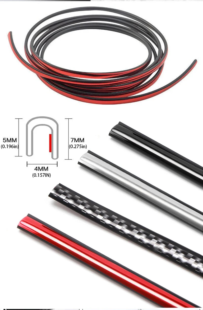 2/5/10M Car Door Edge Scratch Protector DIY Trim Strips Guard Cover Strip Roll Chrome Styling Moulding Trim Strip