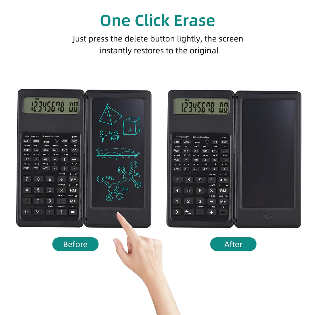 Foldable Scientific Calculator 10-Digit Digital Large Display with an Erasable Writing Tablet Digital Drawing Pad Math Calculator