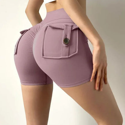 Summer Peach Butt Fitness Exercise Shorts, Three-Quarter Pants, Cargo Air Dry Pocket Yoga Tight Pants, Lift the hips Women's Shorts
