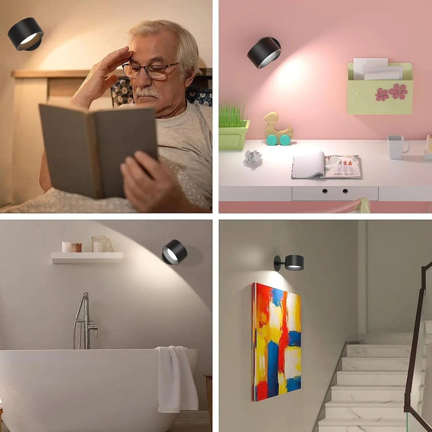 LED Wall Lights with Remote, Rechargeable Wall Mounted Reading Sconces Lamp 2000mAh, 3 Colors & Dimmable Magnetic 360° Rotation