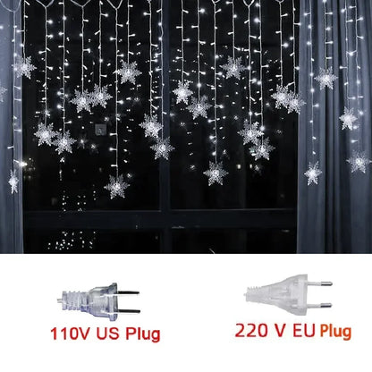 Indoor and Outdoor Christmas Snowflake LED String Lights Fairy Lights Curtain Lights Festoon Holiday Party New Year Decoration