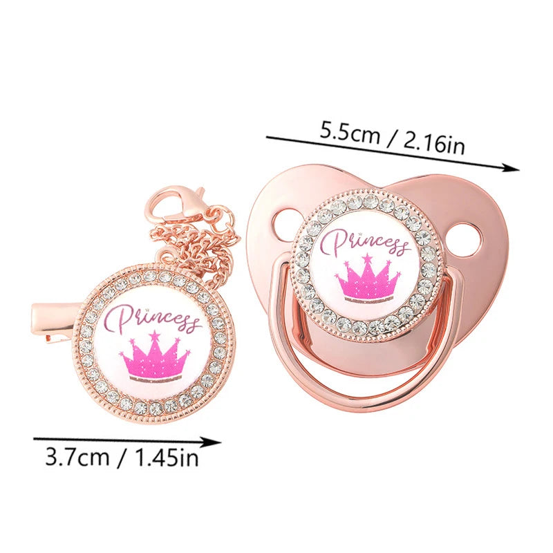 New Baby Pacifier Chain Clips Crown Princess Prince Pacifiers Holder Silicone Nipple Luxury Infant Teether New Born Shower Gifts