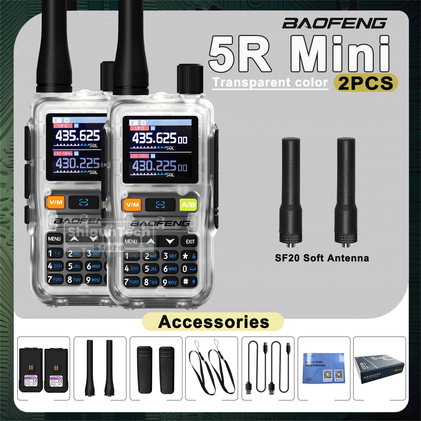 Baofeng UV 5R Mini Walkie Talkie Banda Aérea UHF/VHF Doble Vigilancia Doble PTT Programación Bluetooth Tipo-C Camping Radioaficionado Actualización 5R