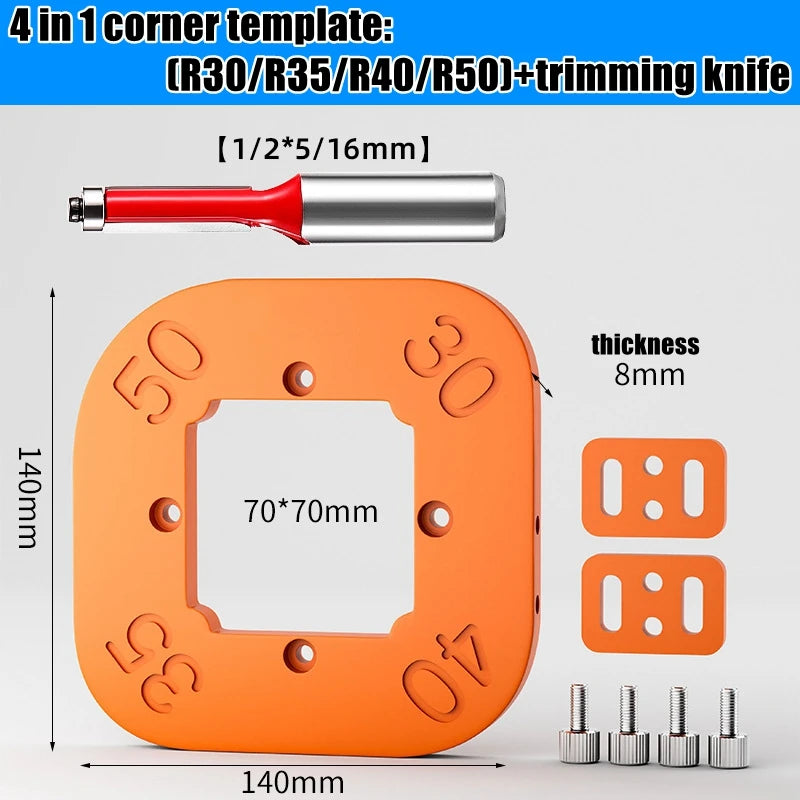 Woodworking Router Corner Radius Templates Jig R10 to R50 Routing Curved Corners Milling Circular Radian Hardness ABS Tool