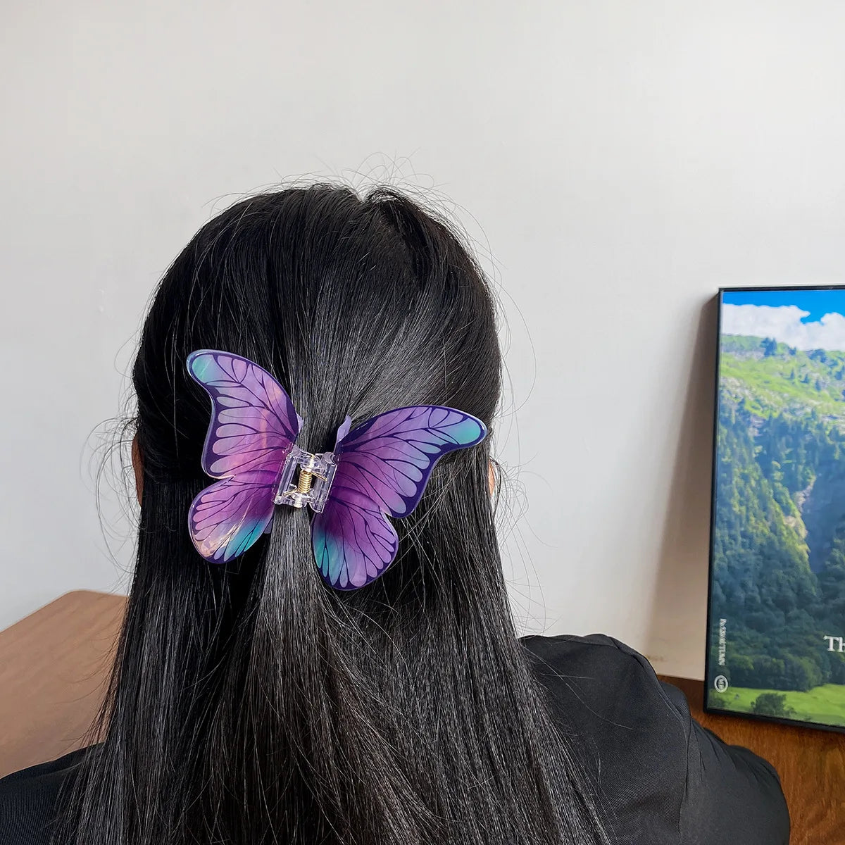 1pc ultra-fantasy simulation butterfly clip temperament hair clip for pinning hair shark clip hair accessory head accessory