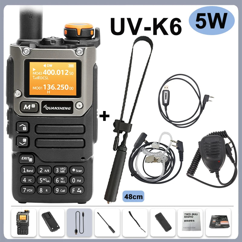 Quansheng UV-K6 Walkie Talkie 5W Radio de banda aérea Carga tipo C UHF VHF DTMF FM Scrambler NOAA Frecuencia inalámbrica Radio CB de dos vías