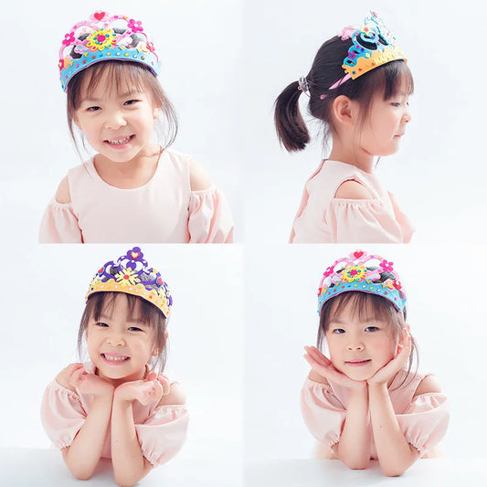 Children's Handmade DIY Crown Headwear Non-woven Kindergarten Creative Handwork Paste Material Kit Kids Birthday Gift