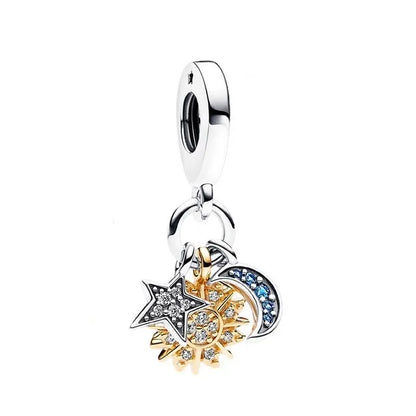 New Fashion 925 Sterling Silver Romantic Starry Sky Moon Sun Stars Pendant Fit Original Charms Bracelet Women Jewelry Gift