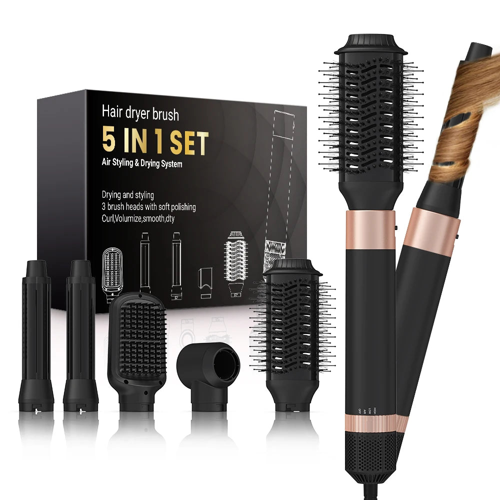 5-in-1 detachable hair dryer brush styling system, fast drying, curling, smoothing, and styling, automatic curling iron