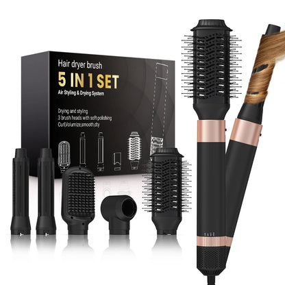 5-in-1 detachable hair dryer brush styling system, fast drying, curling, smoothing, and styling, automatic curling iron