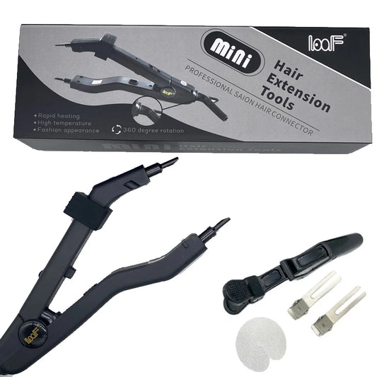 JR609A Conector de calor de pelo negro de calidad, temperatura controlable, kit de herramientas de extensión de pelo con plancha de calor