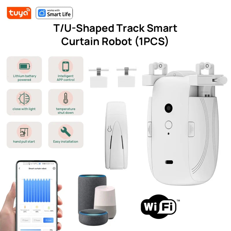 Tuya Smart WiFi Curtain Robot (with gateway),APP Remote Control,Voice Control,Included accessories for T/U curtain tracks