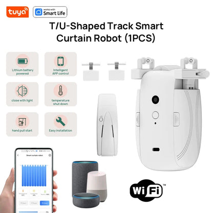 Tuya Smart WiFi Curtain Robot (with gateway),APP Remote Control,Voice Control,Included accessories for T/U curtain tracks