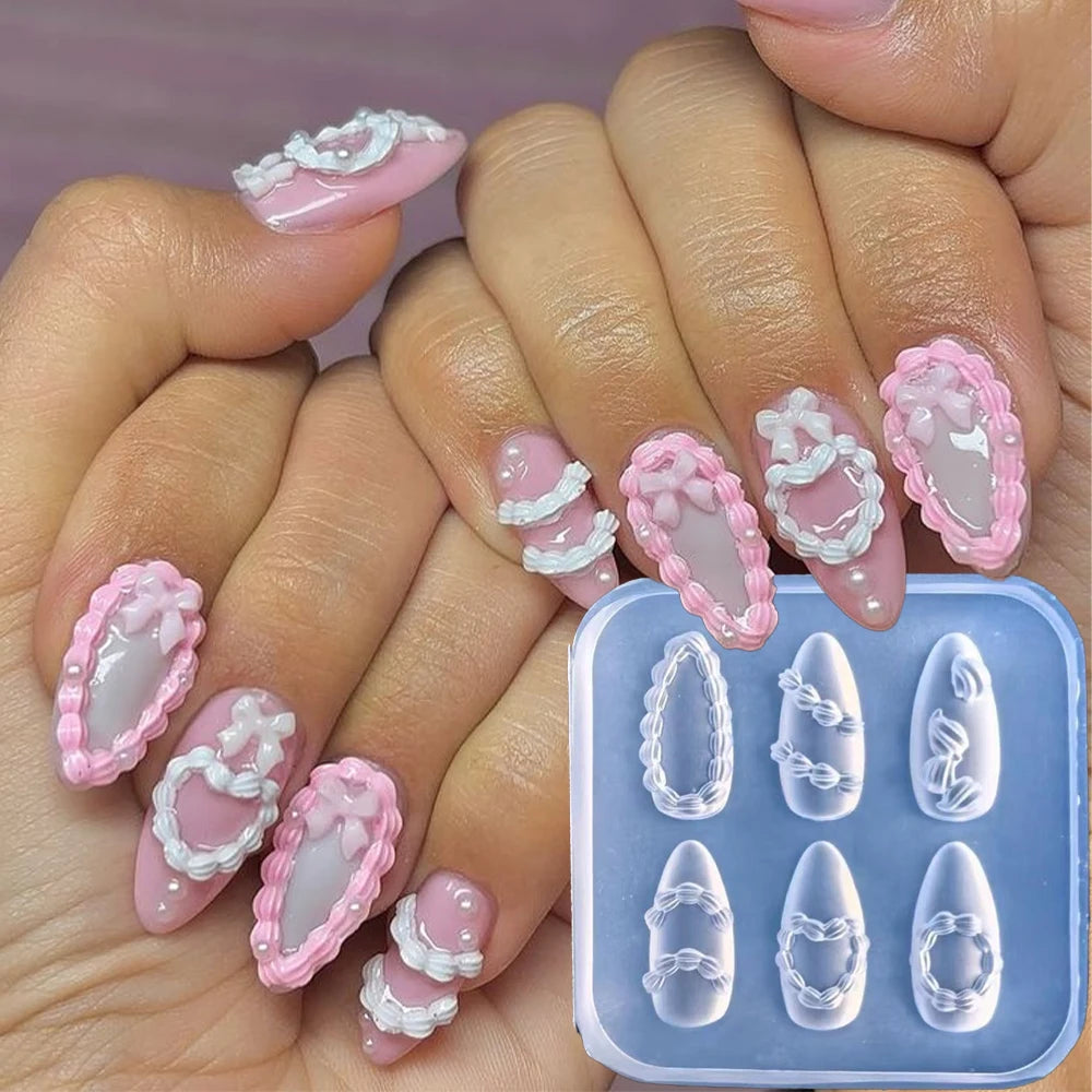 3D Silicone Flower Nail Carving Mold Acrylic Lily Hibiscus Floral Stamping Plate Nails Stencils Five-Petal Blossom Nail Template