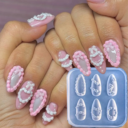 3D Silicone Flower Nail Carving Mold Acrylic Lily Hibiscus Floral Stamping Plate Nails Stencils Five-Petal Blossom Nail Template