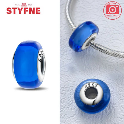 925 Sterling Silver Blue Series Crystal Enamel Murano Charm Bead Fits Original Bracelet for Women DIY Fine Jewelry Gifts