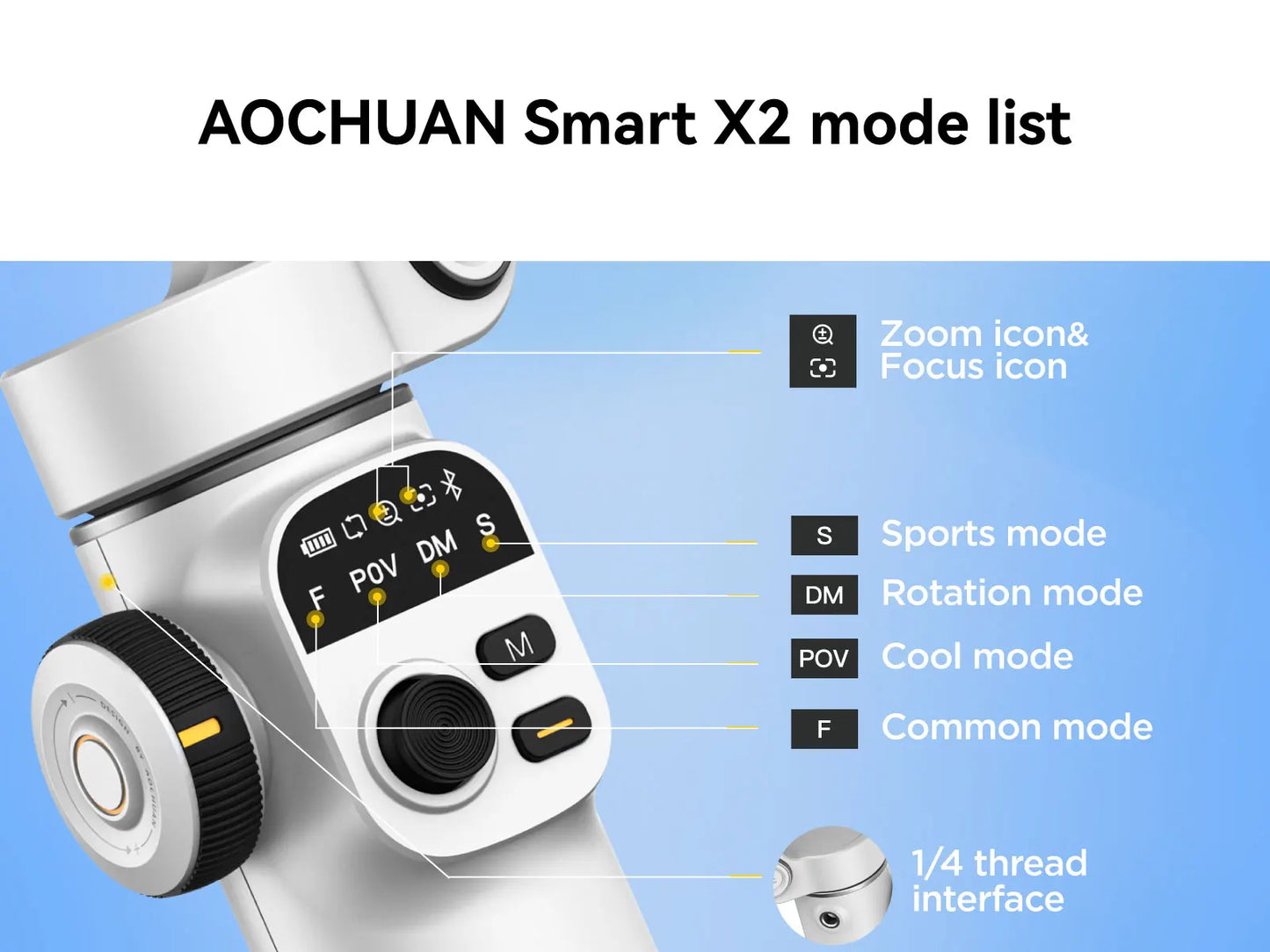 AOCHUAN Smart X2 Handheld Gimbal 3-Axis Stabilizer Built-in 20cm Extension Rod LED Display Phone Holder for iPhone Smartphone