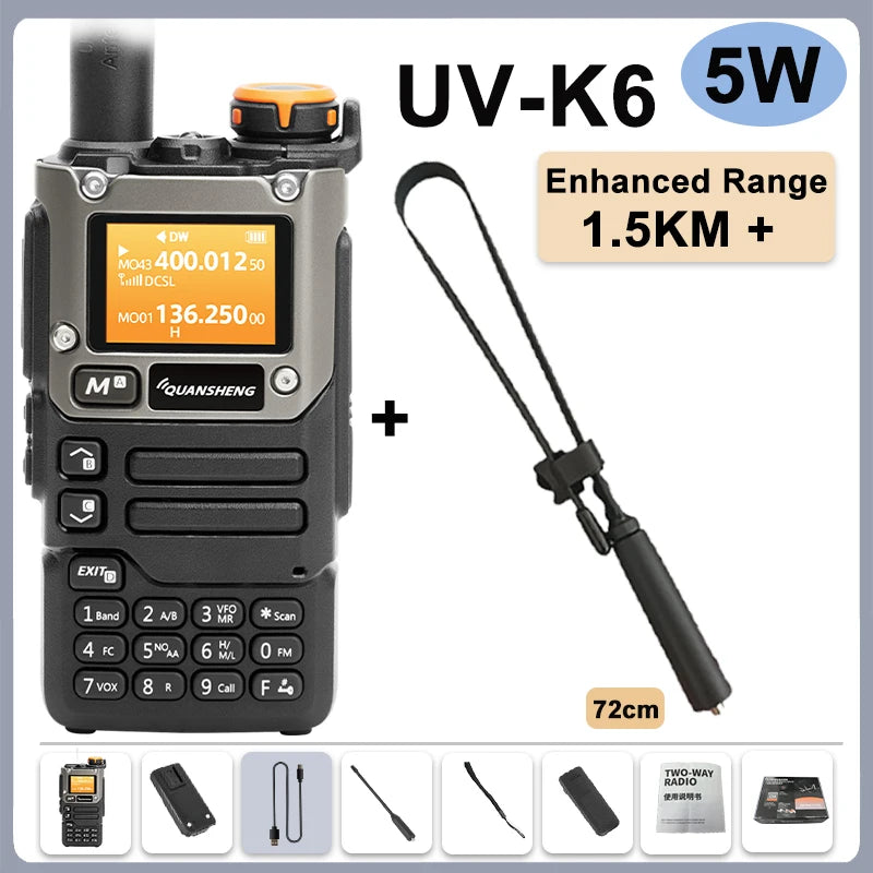Quansheng UV-K6 Walkie Talkie 5W Radio de banda aérea Carga tipo C UHF VHF DTMF FM Scrambler NOAA Frecuencia inalámbrica Radio CB de dos vías