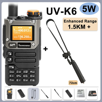 Quansheng UV-K6 Walkie Talkie 5W Radio de banda aérea Carga tipo C UHF VHF DTMF FM Scrambler NOAA Frecuencia inalámbrica Radio CB de dos vías