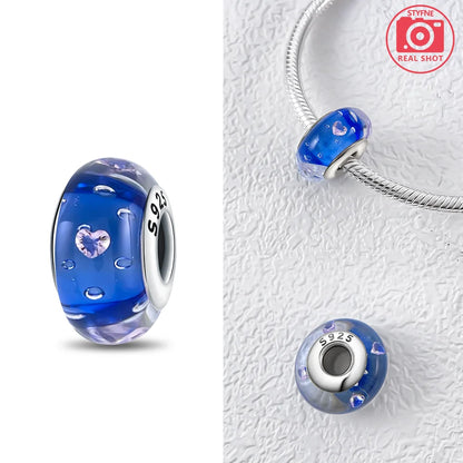 Original 925 Silver Charms Flower Blue Star Green Turtle Glass Beads Fit Bracelet Women DIY Gift Murano Jewelry Accessories