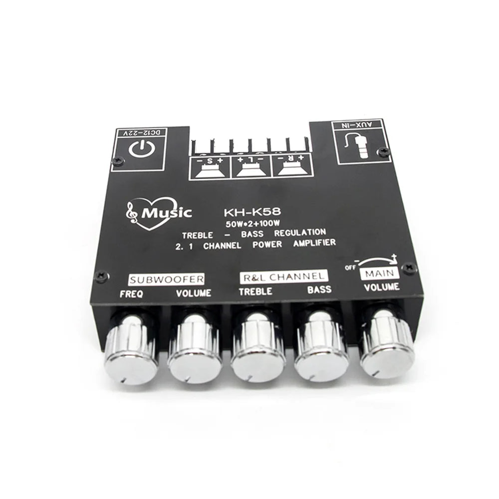 2.1 Channel Bluetooth 5.0 Subwoofer Amplifier Board 50W x 2 + 100W Power Audio Stereo Amplifier Board Bass AMP AUX