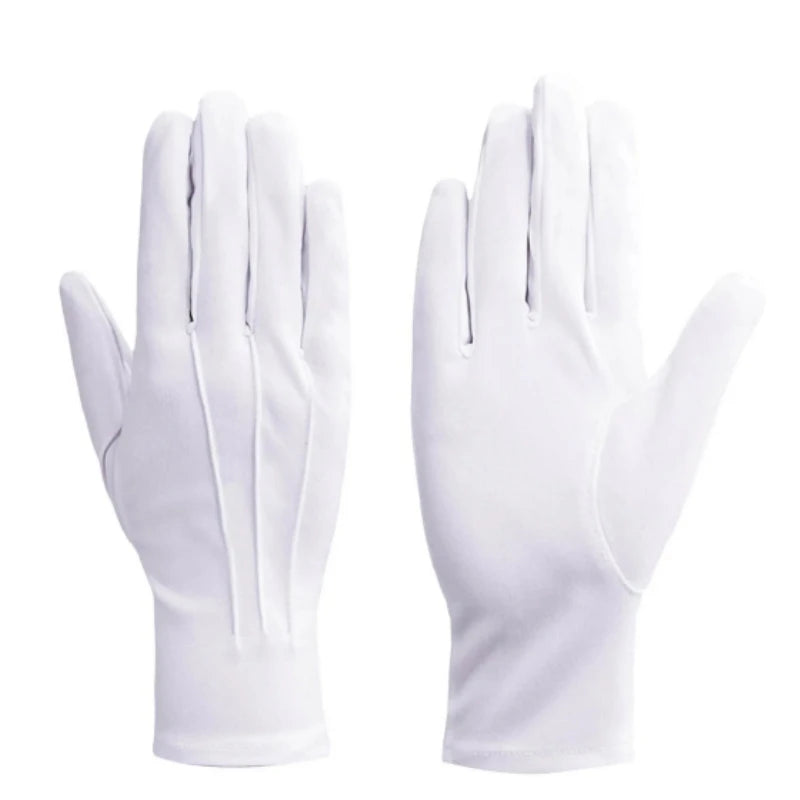 Guantes blancos de algodón para hombre, esmoquin formal, guantes de uniforme, guantes de guardia de honor, desfile, ceremonia, disfraz, cosplay, monedas, joyas, guantes de mayordomo