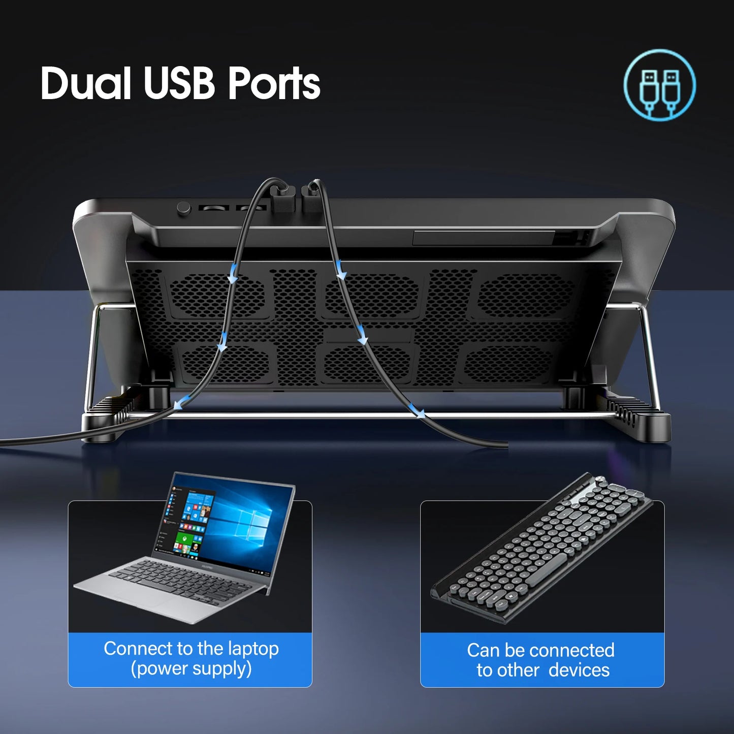 Coolcold 15.6-17.3inch Laptop Cooling Pad with 6 Quiet Fans,7 Height Wind Speed Adjustable,Laptop Cooer With Mobile Phone holder